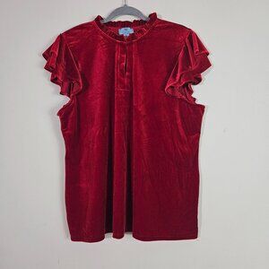 CeCe Women's Velvet Top XL Red Ruffle Romantic Feminine Valentine